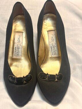 Vintage Private Collection Black Fabric Heels with Decorative Clip